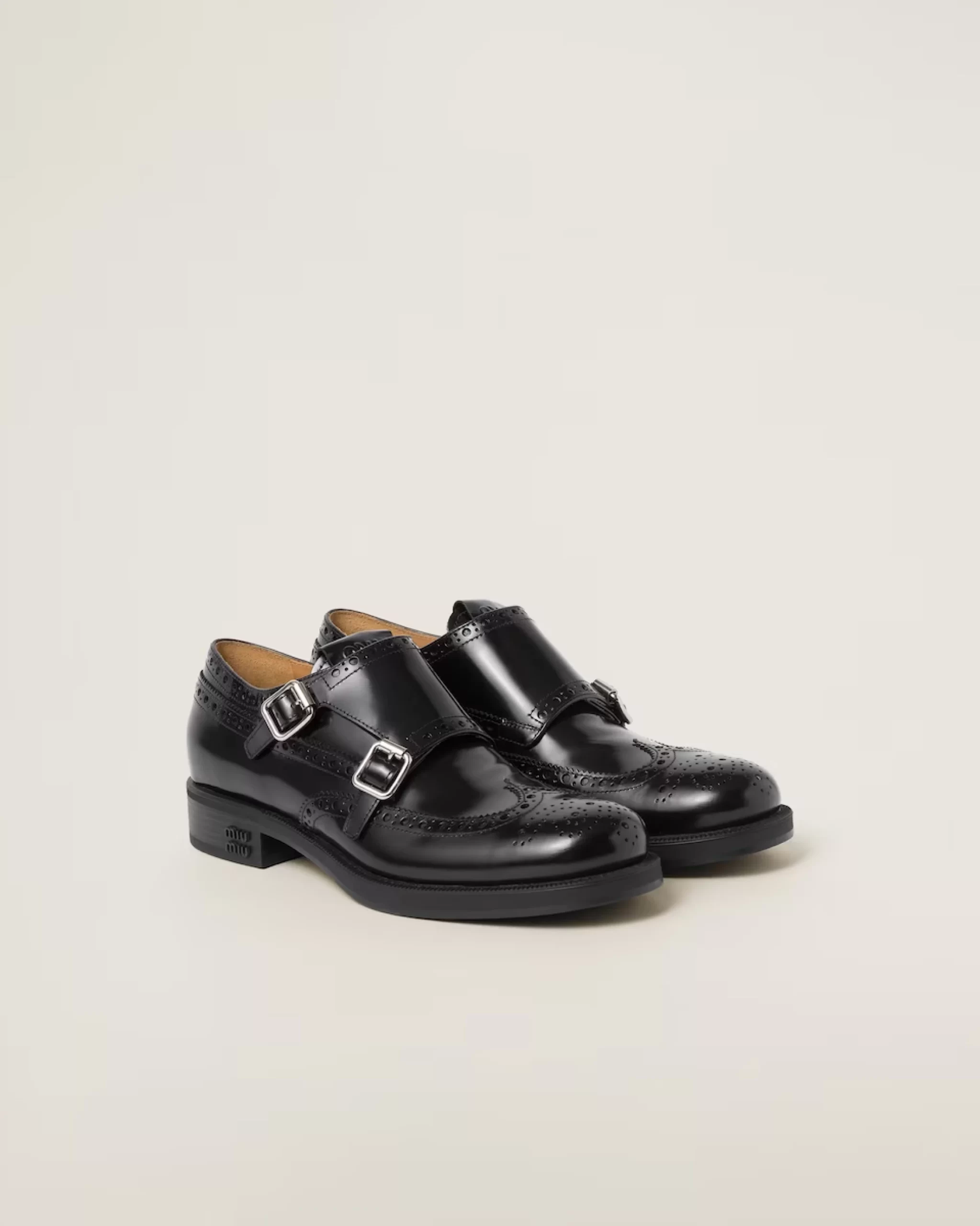 Miu Miu Church's X Brushed Leather Double Monk Brogue Shoes