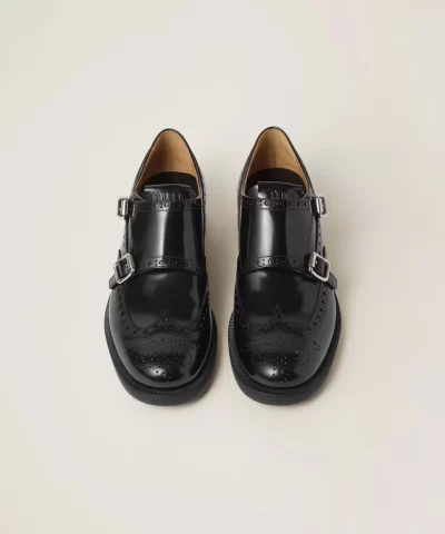 Miu Miu Church's X Brushed Leather Double Monk Brogue Shoes - Image 4