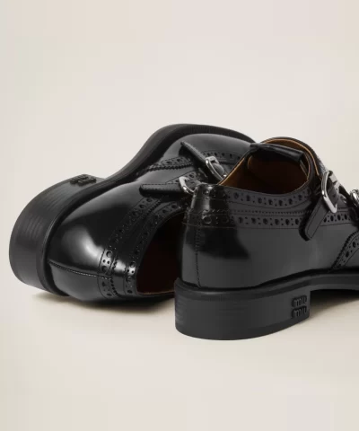 Miu Miu Church's X Brushed Leather Double Monk Brogue Shoes - Image 3