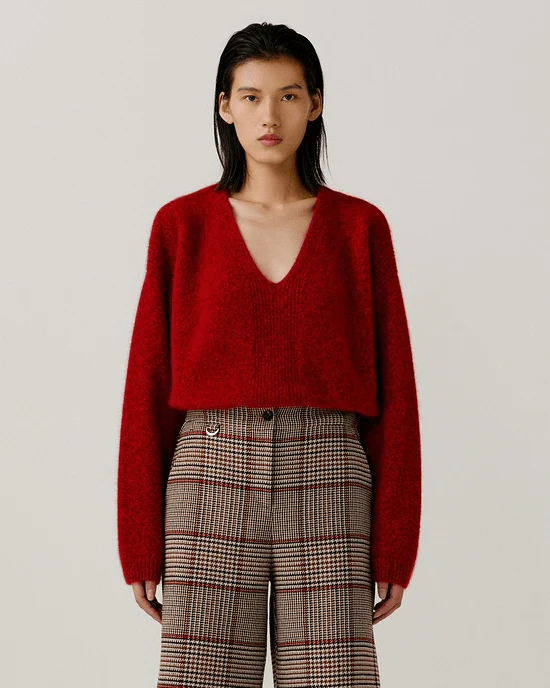 Alternative view of ICICLE Cashmere V-Neck Knit Sweater In Wine
