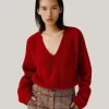 ICICLE Cashmere V-Neck Knit Sweater In Wine - 37, Red