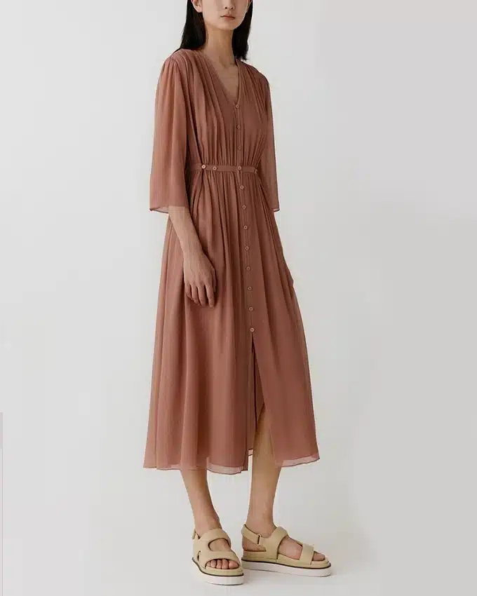 Alternative view of Noralux Belted Silk V-Neck Shirtdress
