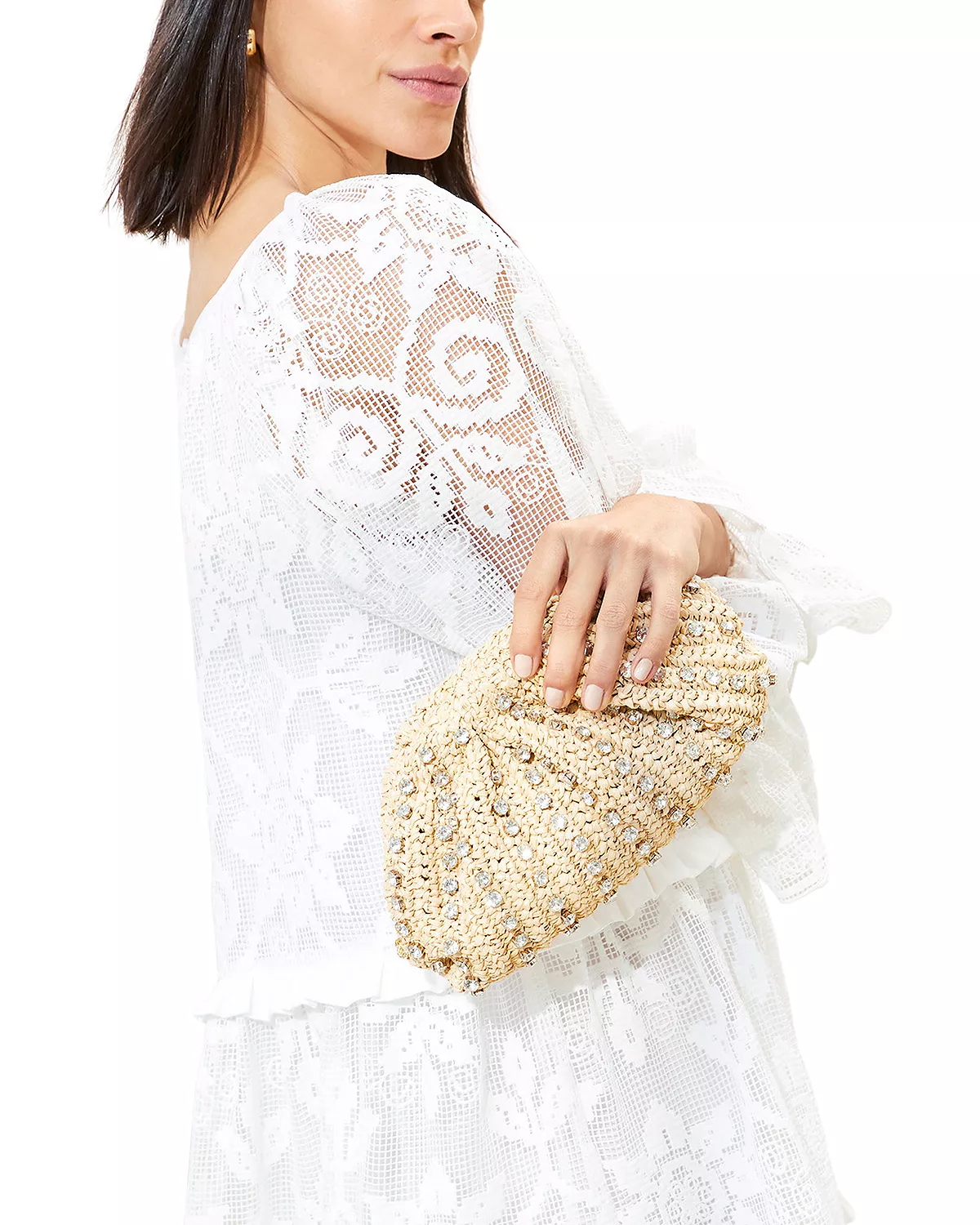 Alternative view of Jos' Bailey Embellished Pleated Raffia Clutch