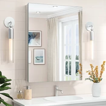 HusaiRecessedorSurfaceMountAluminumFramelessMedicineCabinetWithMirroredDoorandAdjustableShelves 408647402 408647447