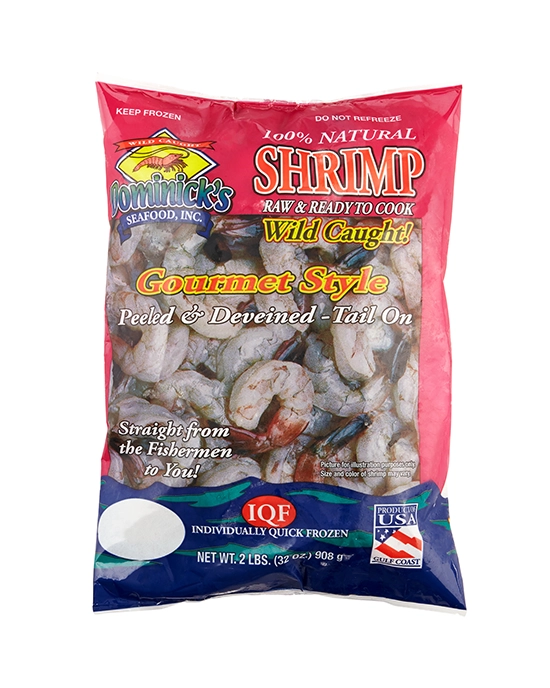 Wild Gulf Shrimp, Cleaned, Tail On, 36-40/lb, Frozen 2 Ib