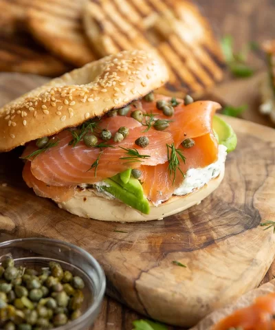 salmon cream cheese bagel 1