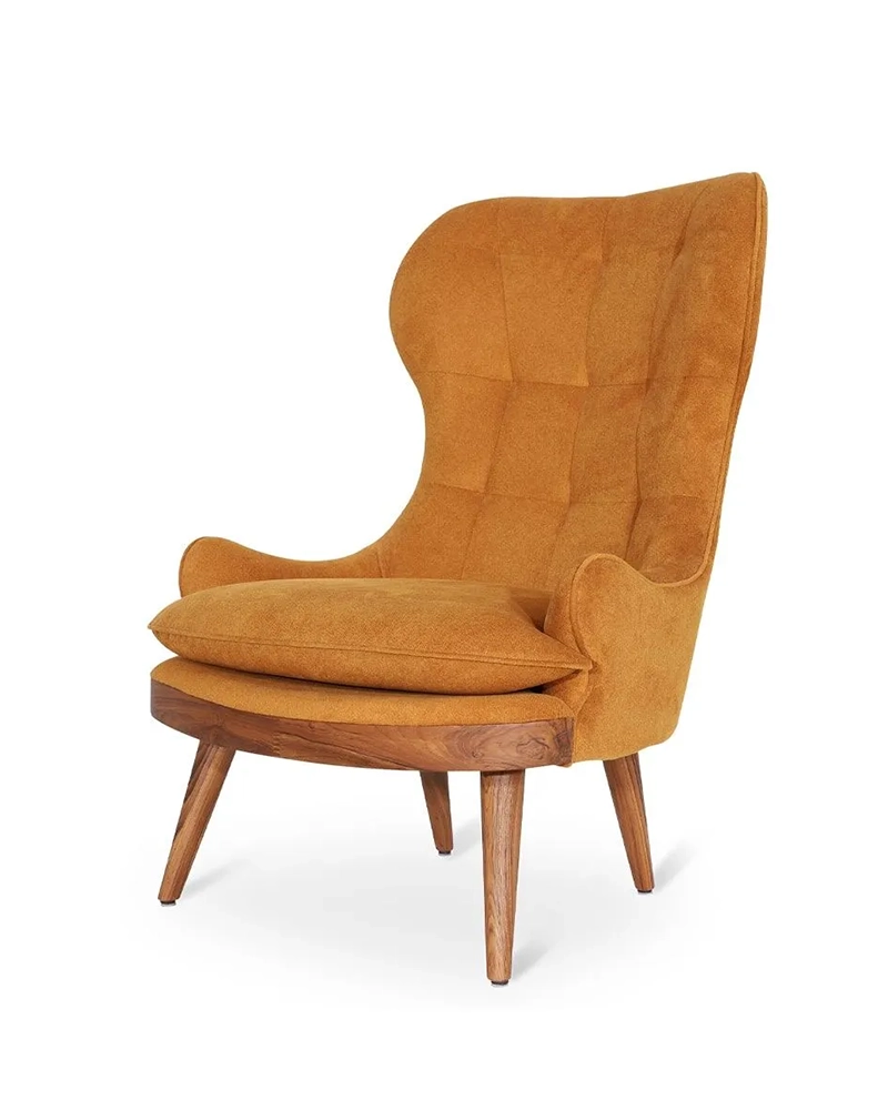 Dubu – Lounge Chair Mustard Yellow Fabric With Teakwood Legs