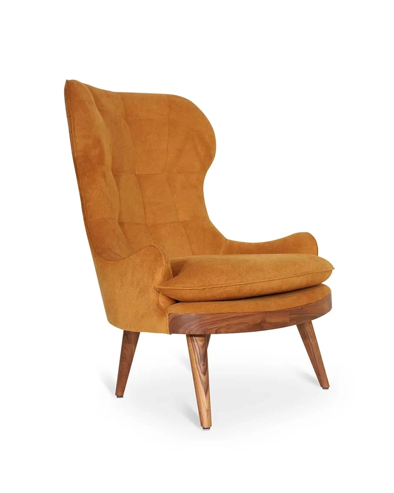 Alternative view of Dubu – Lounge Chair Mustard Yellow Fabric With Teakwood Legs