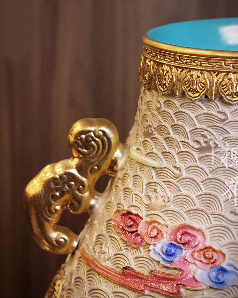 Alternative view of Painted Enamel Vase With Dragons and Ppeony Decoration