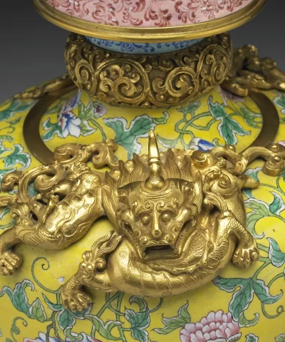 Alternative view of Painted Enamel Vase With Dragons and Ppeony Decoration