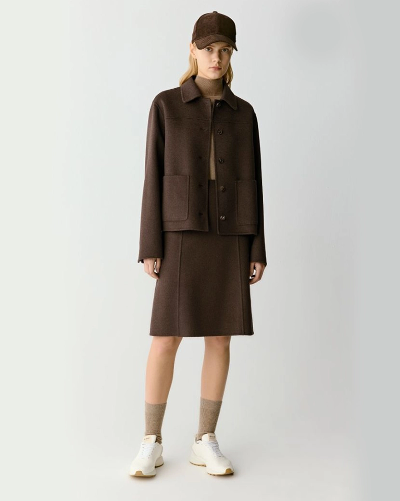 ICICLE Double Face Yak Wool Jacket With Patch Pockets In Dark Brown