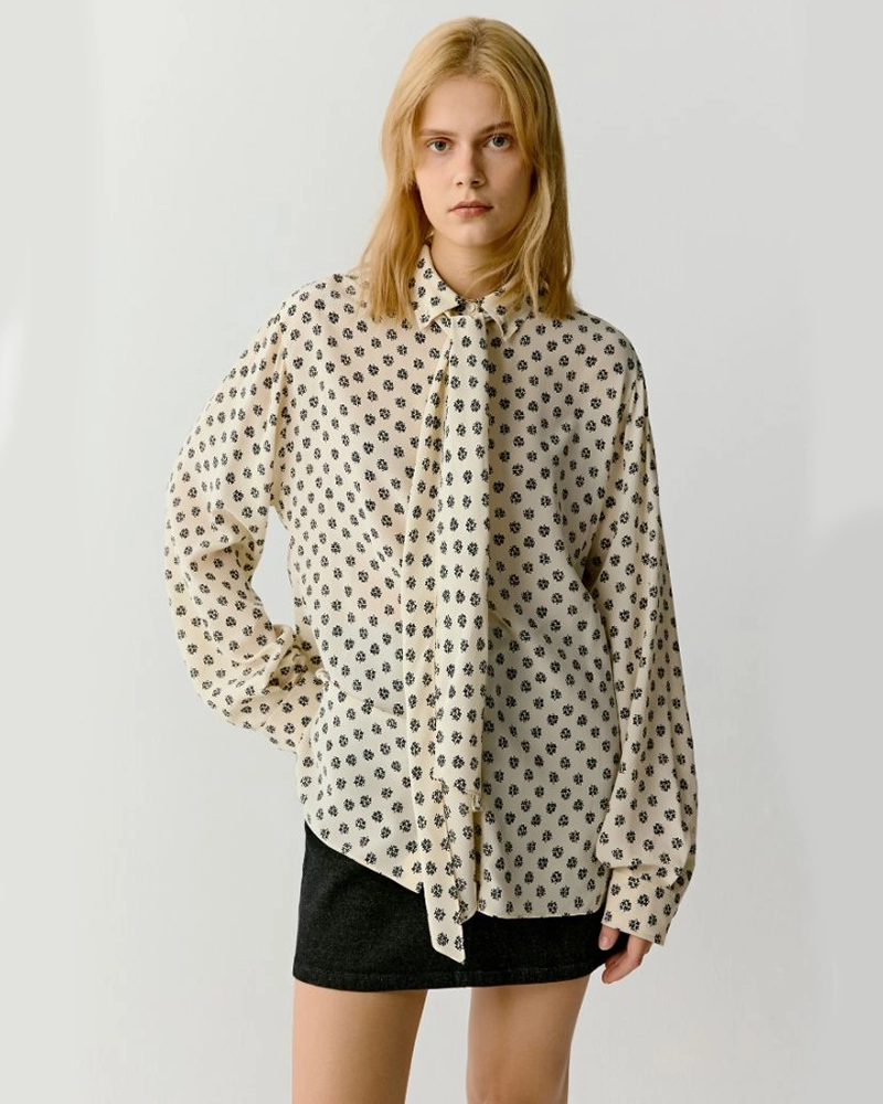 icicle Printed Silk Blouse With Crisscrossed Back