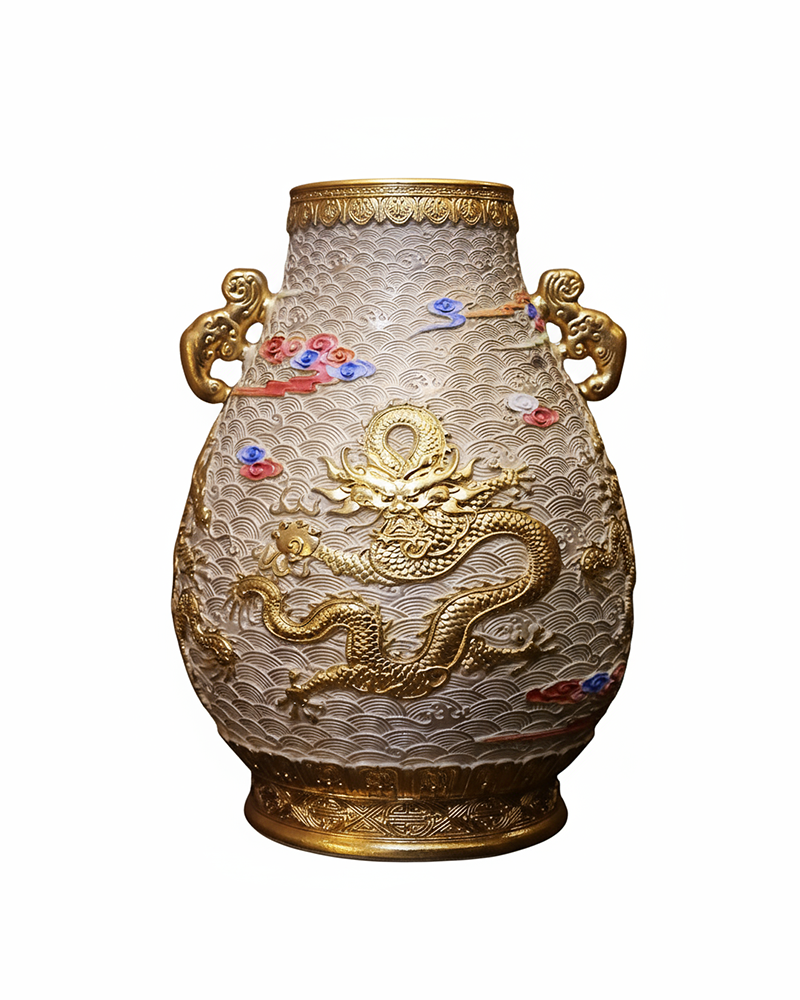 Painted Enamel Vase With Dragons and Ppeony Decoration