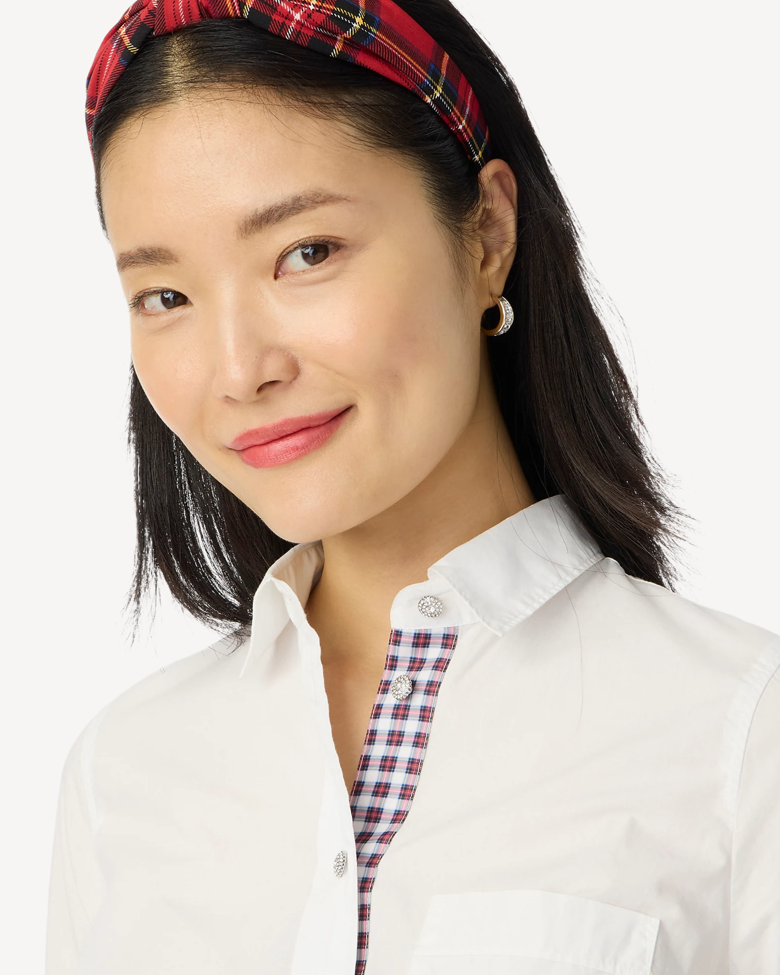 Alternative view of J. Crew Factory Tartan placket jeweled button-up cotton poplin shirt in signature fit