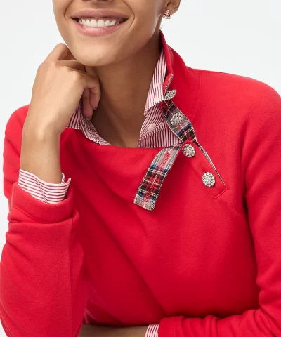 J. Crew Factory Tartan wide jeweled button-neck pullover sweatshirt - Image 5