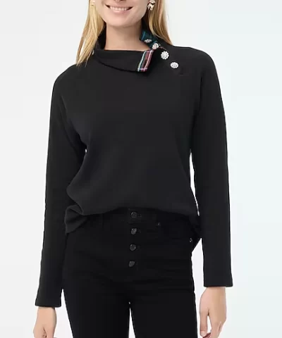 Alternative view of J. Crew Factory Tartan wide jeweled button-neck pullover sweatshirt