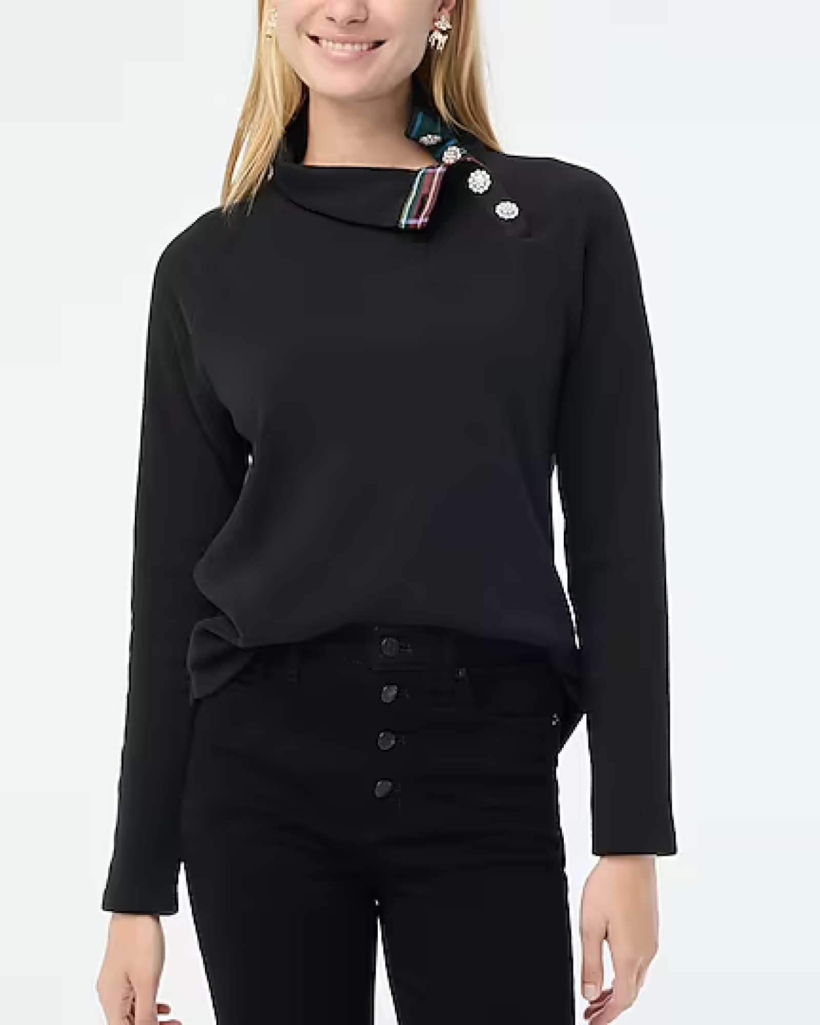 Alternative view of J. Crew Factory Tartan wide jeweled button-neck pullover sweatshirt