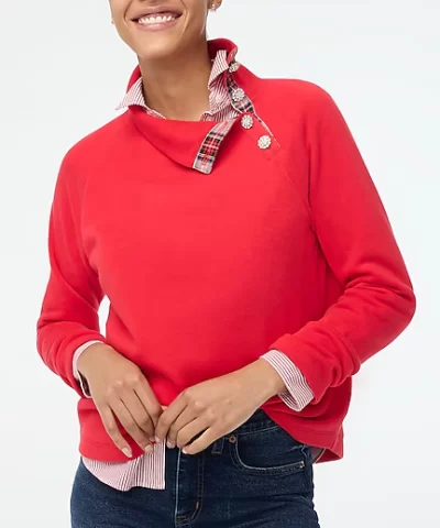J. Crew Factory Tartan wide jeweled button-neck pullover sweatshirt - Image 6