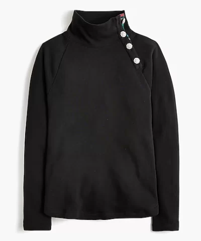 J. Crew Factory Tartan wide jeweled button-neck pullover sweatshirt - Image 4
