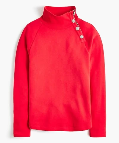 J. Crew Factory Tartan wide jeweled button-neck pullover sweatshirt - Image 8
