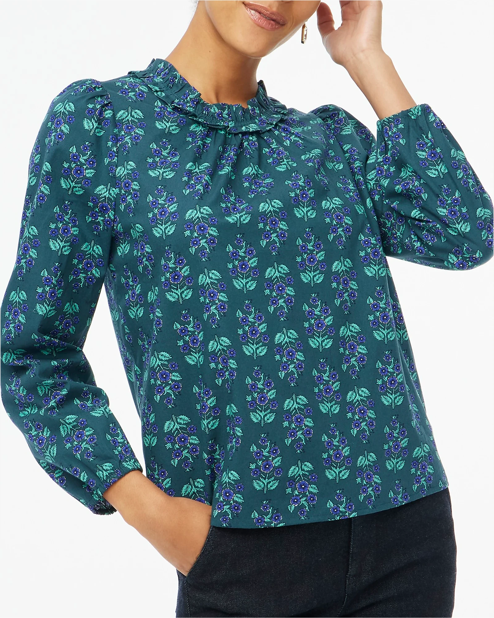 Alternative view of J. Crew Factory Long-sleeve ruffleneck poplin blouse