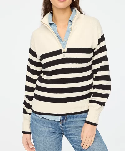 Alternative view of J. Crew Factory striped half-zip sweater with pearl zipper