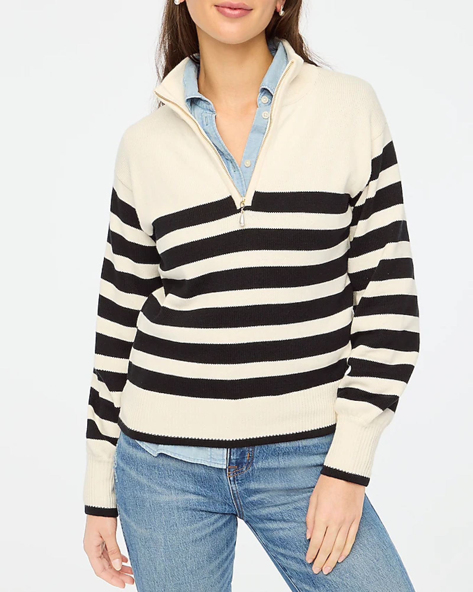 Alternative view of J. Crew Factory striped half-zip sweater with pearl zipper