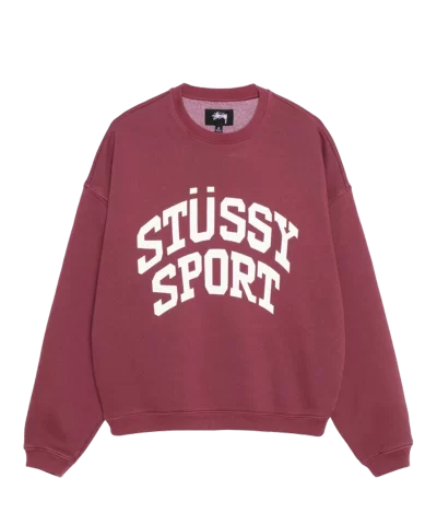 Stussy Big Crackle Sport Crewneck Sweatshirt Burgundy