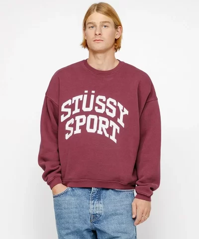 Stussy Big Crackle Sport Crewneck Sweatshirt Burgundy - Image 7