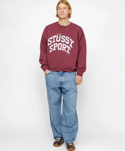 Stussy Big Crackle Sport Crewneck Sweatshirt Burgundy - Image 8