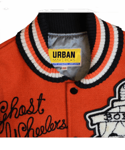 Urban Maverick Men's Logo-Patch Mixed-Media Color Block Leather Graphic Varsity Jackets - Image 3