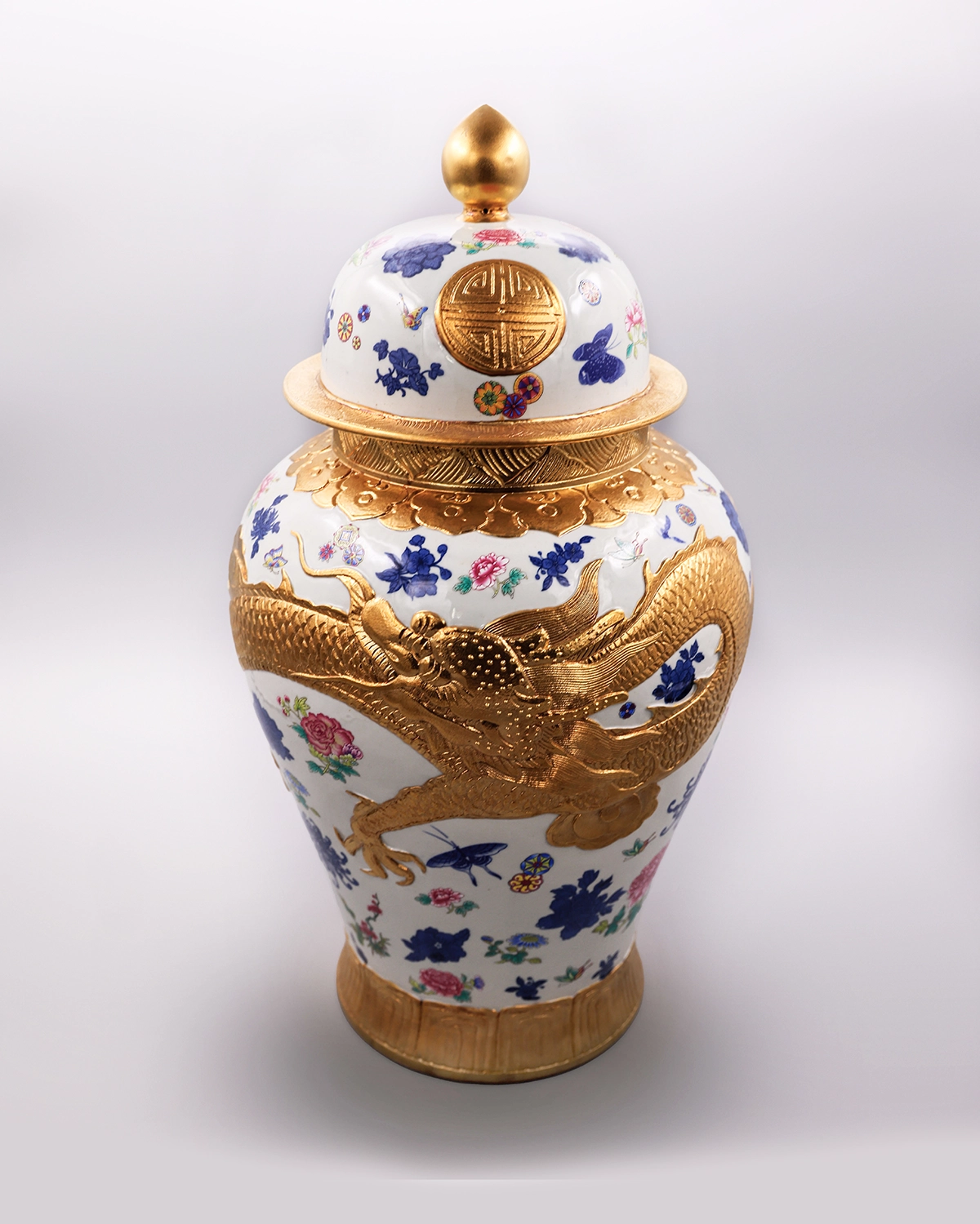 Alternative view of 20.4" Rare China Wucai Porcelain Palace Dragon Pattern Flower Bottle Vase