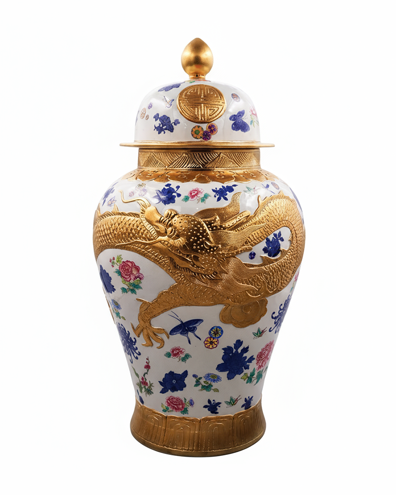20.4" Rare China Wucai Porcelain Palace Dragon Pattern Flower Bottle Vase