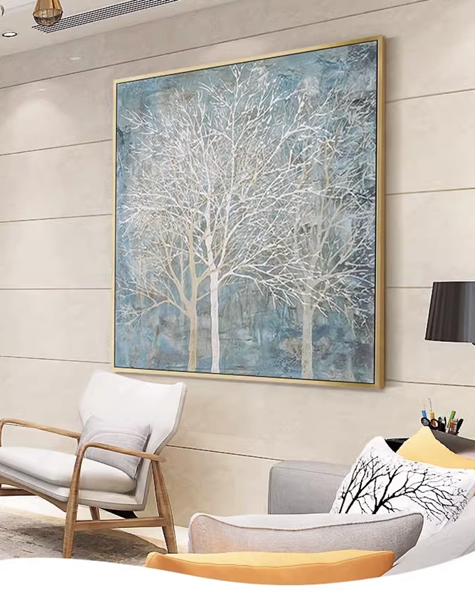 Alternative view of Moo Art " Three Tree" Hand Oil Painting By Shaoru Wu