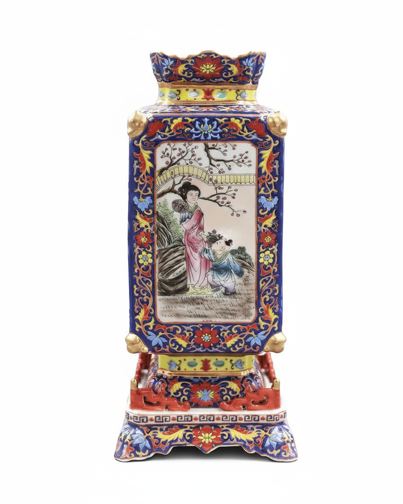 Old Qing Enamel Gold Beauty Vase