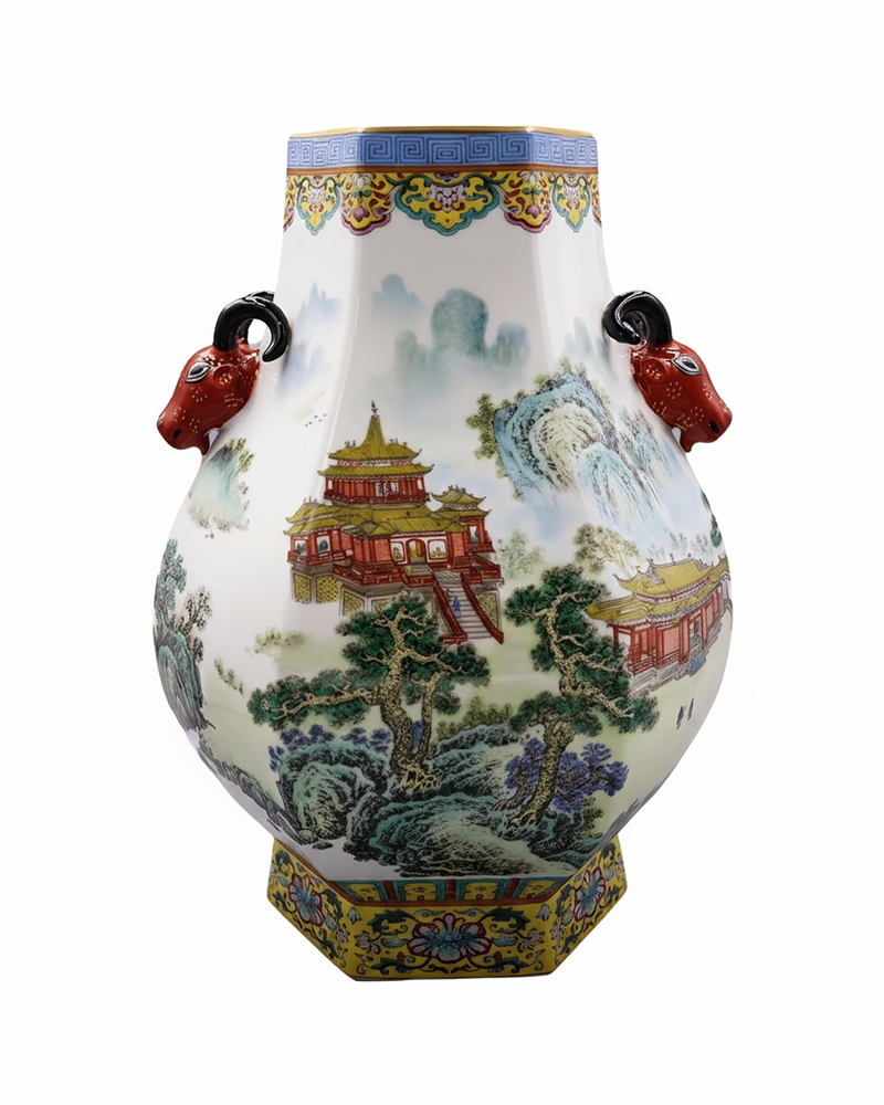 Qianlong Enamel Sheep Head Zun Vase