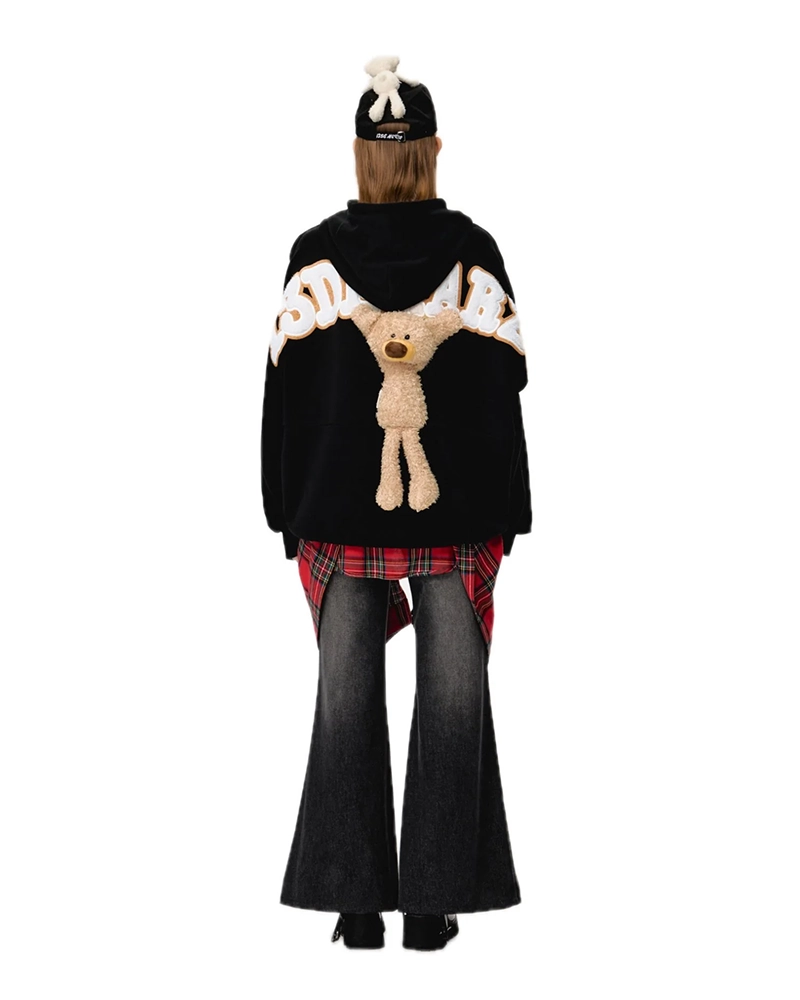 Alternative view of 13DE Marzo Bear Big Logo Patch Hoodie In Black