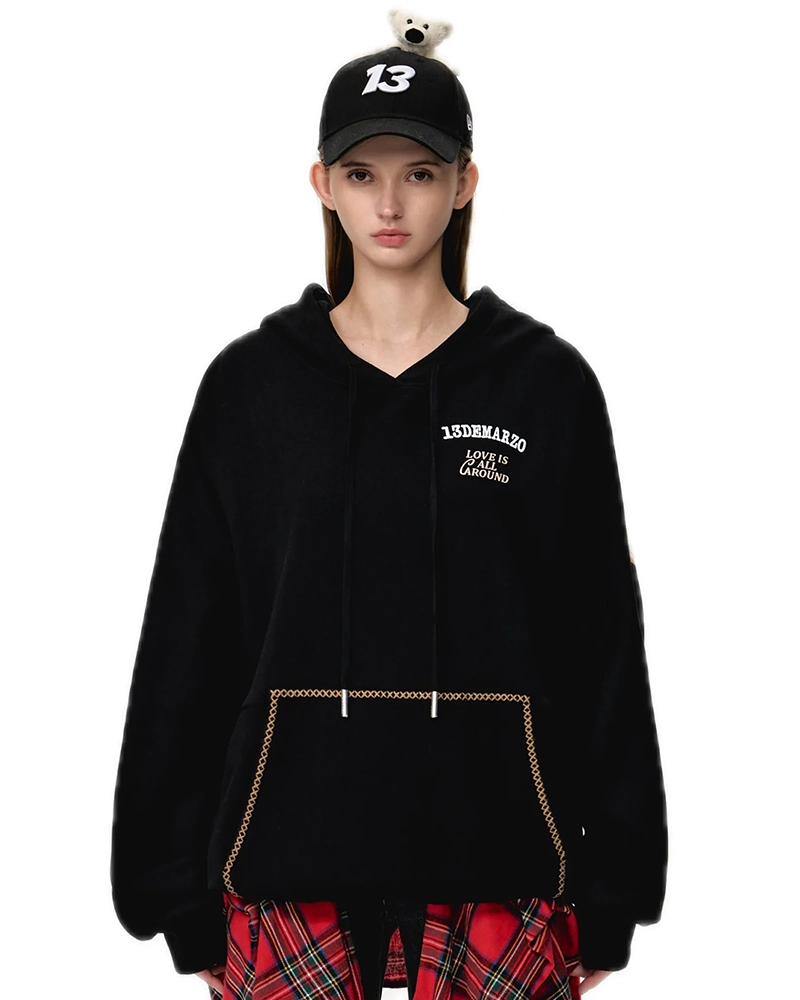 13DE Marzo Bear Big Logo Patch Hoodie In Black