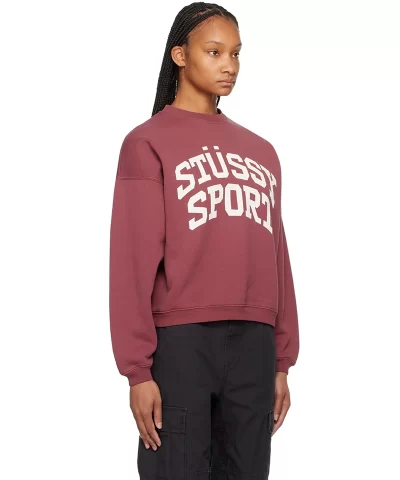Stussy Big Crackle Sport Crewneck Sweatshirt Burgundy - Image 4