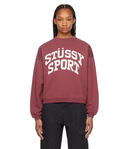 Stussy Big Crackle Sport Crewneck Sweatshirt Burgundy - Image 3