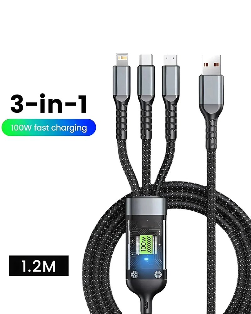 Alternative view of Fast Charging Transparent Luminous 100w Cable with Light for iPhone 2pcs