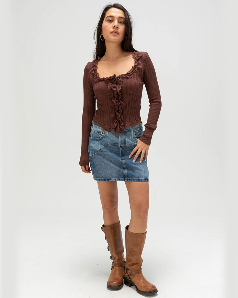 Alternative view of WEST OF MELROSE Lace Trim Womens Button Front Top