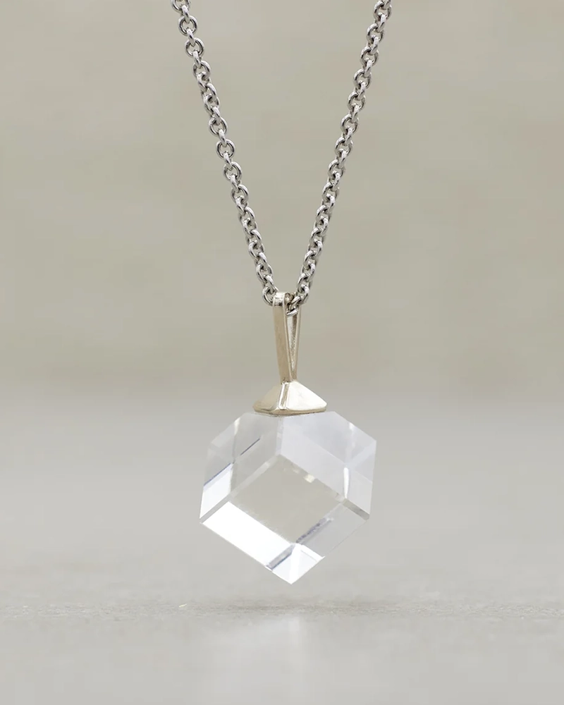 Alternative view of Rock Crystal Cube Pendant Necklace