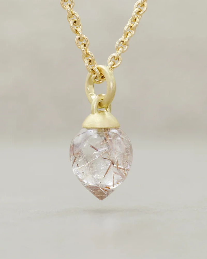 Rutilated Quartz Drop Pendant Necklaces
