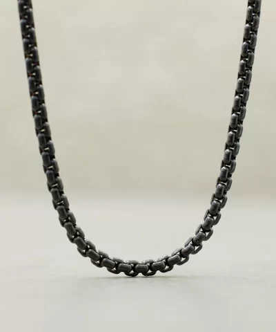 Alternative view of Men's Black Stainless Steel Box Chain Necklace, 3.2mm