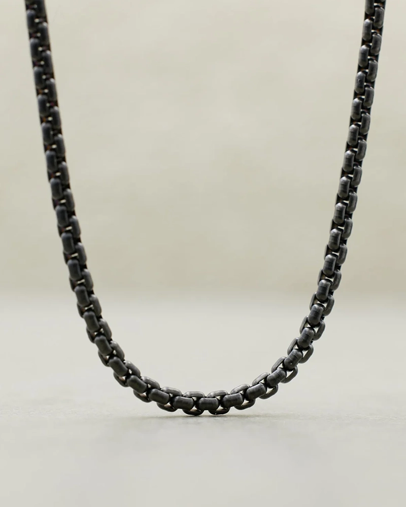 Alternative view of Men's Black Stainless Steel Box Chain Necklace, 3.2mm