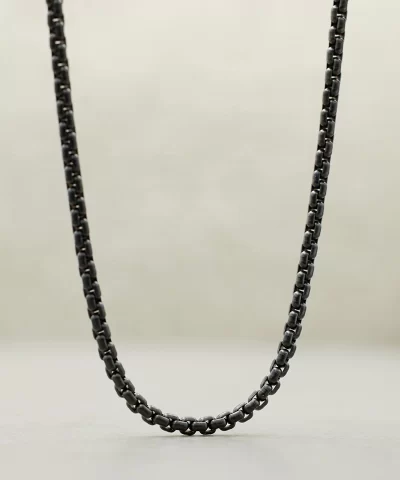 Men's Black Stainless Steel Box Chain Necklace, 3.2mm
