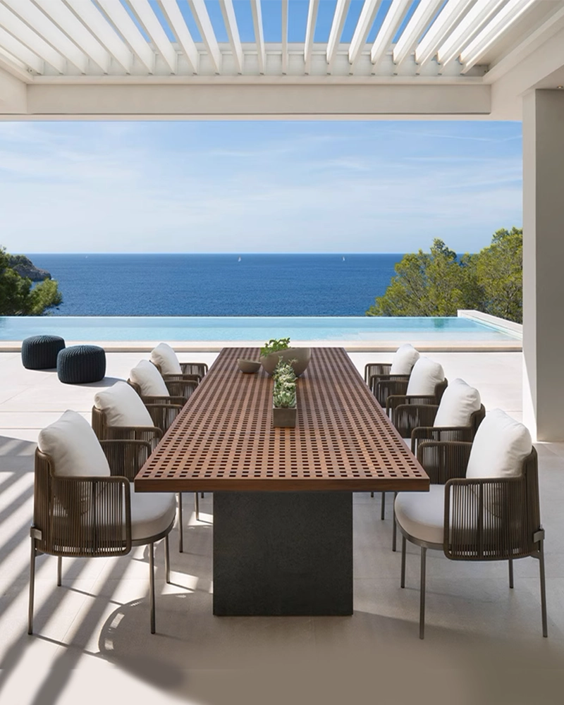 Outdoor Rectangle Hollow Teak Dining Table