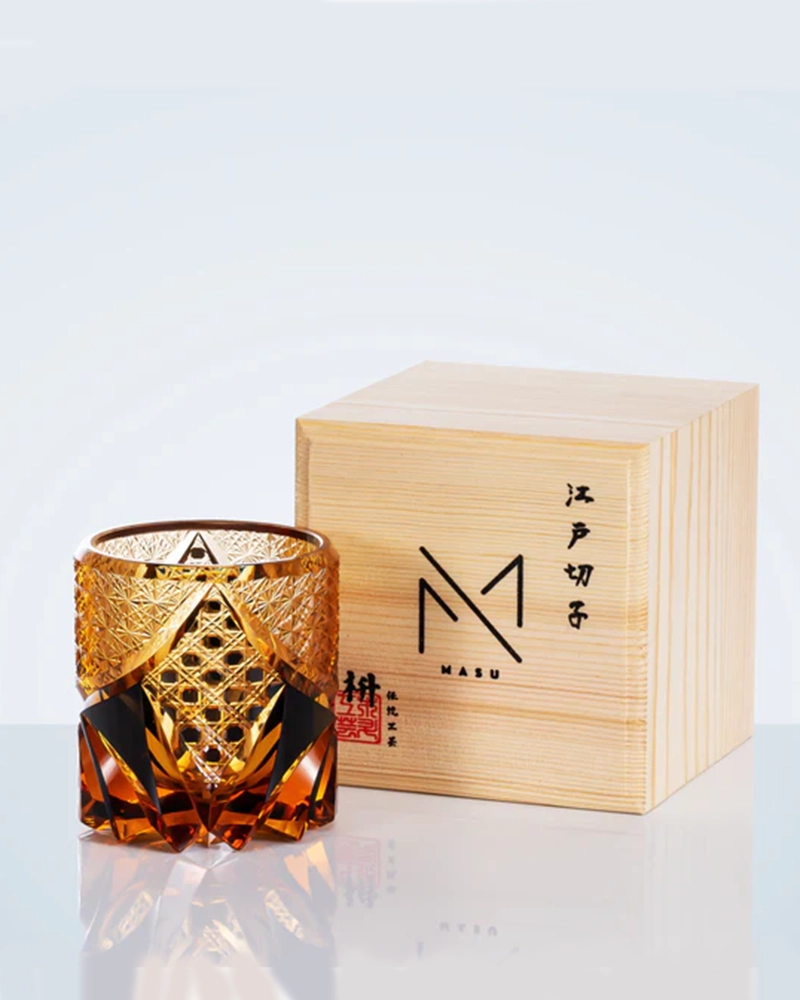 Alternative view of Edo Kiriko Handcrafted Dark Knight Whisky Glass with Wooden Box