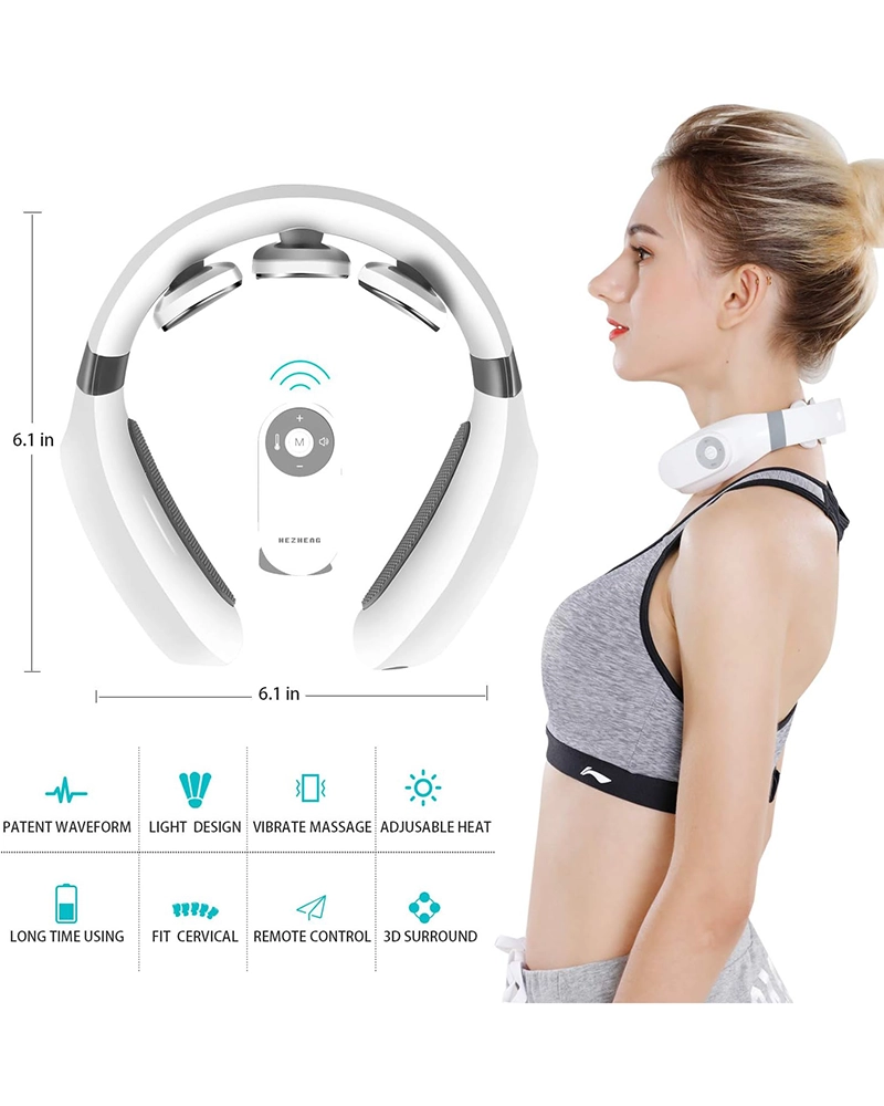 Alternative view of Neck Massager with Adjustable Heat, Electric Massager 3 Massage Pads with Remote Control for Neck Pain Relief-Neck Stiff Circulation Device Alleviate Headache